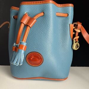 Dooney and Bourke Mediterranean Blue Leather Drawstring Bucket Bag